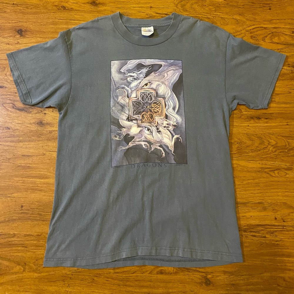 Vintage 90s Jody Bergsma T Shirt Dragons Art Fantasy Celtic RARE 100% Authentic